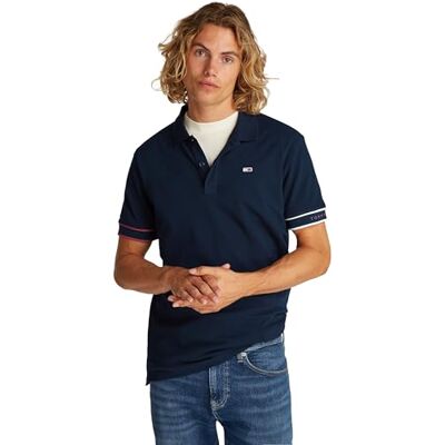 DM0DM21306 Tommy Jeans Męska koszulka polo TJM SLIM FLAG CUFF EXT S/S Polo, niebieska, L, Niebieski (Dark Night Navy), L DM0DM21306 Tommy Jeans Męska koszulka polo TJM SLIM FLAG CUFF EXT S/S Polo, niebieska, L, Niebieski (Dark Night Navy), L