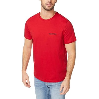 V82870-6NR-XL Nautica Męska koszulka z krótkim rękawem z jednolitym okrągłym dekoltem, Nautica czerwona jednolita, XL V82870-6NR-XL Nautica Męska koszulka z krótkim rękawem z jednolitym okrągłym dekoltem, Nautica czerwona jednolita, XL