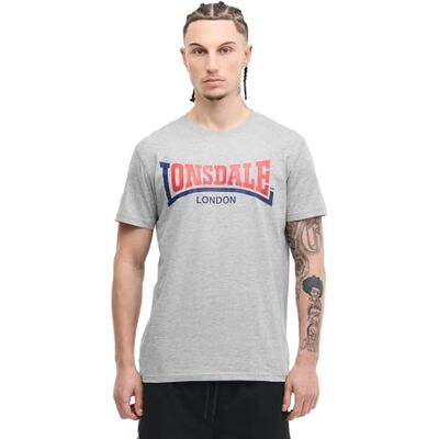 113170 Lonsdale Męski T-shirt, normalny krój, dwa odcienie, Marl Grey/Navy/Red, XS 113170 Lonsdale Męski T-shirt, normalny krój, dwa odcienie, Marl Grey/Navy/Red, XS