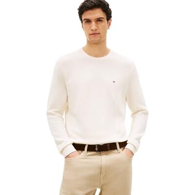 MW0MW36347 Tommy Hilfiger Męski sweter Essential Structure Crew Neck Regular Fit, Złamana biel, L MW0MW36347 Tommy Hilfiger Męski sweter Essential Structure Crew Neck Regular Fit, Złamana biel, L