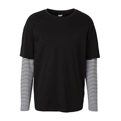 TB3498 Urban Classics M??czy?ni Oversized Double Layer Striped Ls Tee Koszulka z D?ugim R?kawem, Czarny, L TB3498 Urban Classics M??czy?ni Oversized Double Layer Striped Ls Tee Koszulka z D?ugim R?kawem, Czarny, L