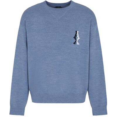 6DZM6H Armani Exchange Logo Grid, zrównoważony, żakardowy sweter męski, Kamień, XS 6DZM6H Armani Exchange Logo Grid, zrównoważony, żakardowy sweter męski, Kamień, XS