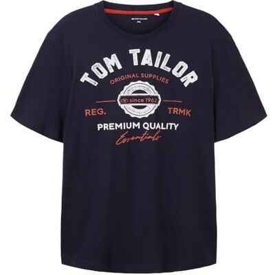 1039944 T-shirt męski plus size TOM TAILOR z nadrukiem z logo wykonany z bawełny, 10668-niebieski kapitan nieba, 3XL 1039944 T-shirt męski plus size TOM TAILOR z nadrukiem z logo wykonany z bawełny, 10668-niebieski kapitan nieba, 3XL