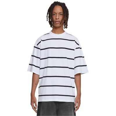TB6412 Urban Classics Męski T-Shirt Oversized Sleeve Modern Stripe Tee White/Black S, biały/czarny, S TB6412 Urban Classics Męski T-Shirt Oversized Sleeve Modern Stripe Tee White/Black S, biały/czarny, S