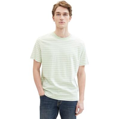 1041182 TOM TAILOR Męski Basic T-shirt z paskami, 35208 Tender Sea Green White Stripe, XL 1041182 TOM TAILOR Męski Basic T-shirt z paskami, 35208 Tender Sea Green White Stripe, XL