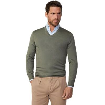 HM703175 Hackett London Męski sweter GMD Merino Silk V, Zielony (Myrtle Green), XL HM703175 Hackett London Męski sweter GMD Merino Silk V, Zielony (Myrtle Green), XL