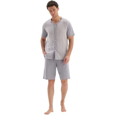 23SM85097ME Dagi Grey Fashion Woven Regular Waist Poplin Short Leg Short Sleeve V-Neck Shirt & szorty, szare, M, szary, M 23SM85097ME Dagi Grey Fashion Woven Regular Waist Poplin Short Leg Short Sleeve V-Neck Shirt & szorty, szare, M, szary, M