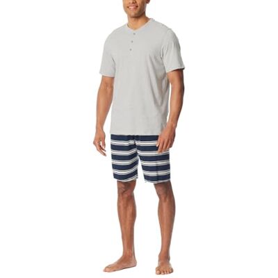 182606 Schiesser Męska piżama krótka z listwą guzikową-Casual Nightwear zestaw piżamowy, jasnoszary-mel_, 48, jasnoszary-mel._, 48 182606 Schiesser Męska piżama krótka z listwą guzikową-Casual Nightwear zestaw piżamowy, jasnoszary-mel_, 48, jasnoszary-mel._, 48