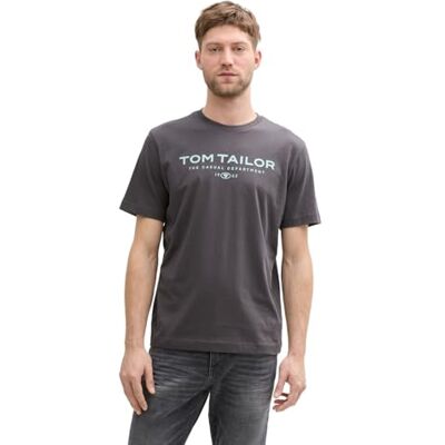 1045773 TOM TAILOR Męski T-shirt z bawełny z nadrukiem logo, 10899 Tarmac Grey, 3XL 1045773 TOM TAILOR Męski T-shirt z bawełny z nadrukiem logo, 10899 Tarmac Grey, 3XL