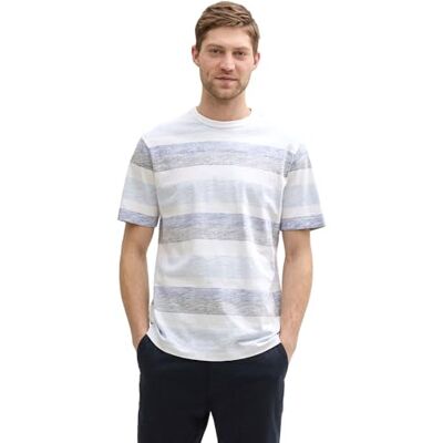 1046722 TOM TAILOR T-shirt męski, 38127 – biały, wielokolorowy pasek, M 1046722 TOM TAILOR T-shirt męski, 38127 – biały, wielokolorowy pasek, M