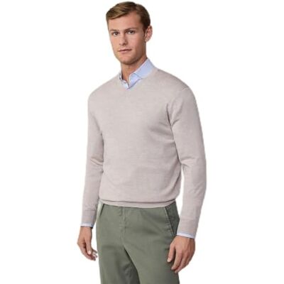 HM703175 Hackett London Męski sweter GMD Merino Silk V, Brązowy (kamień), XS HM703175 Hackett London Męski sweter GMD Merino Silk V, Brązowy (kamień), XS
