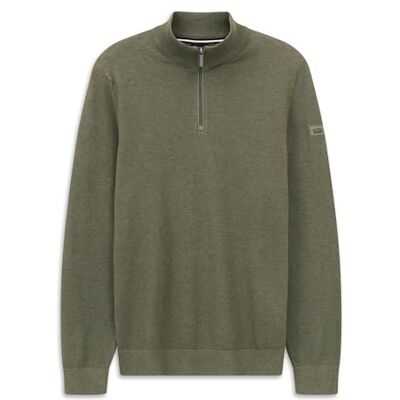 7500-95512 bugatti Męski sweter z dzianiny Troyer ze stójką, krótki zamek błyskawiczny Basic, 180-oliwkowy, 3XL 7500-95512 bugatti Męski sweter z dzianiny Troyer ze stójką, krótki zamek błyskawiczny Basic, 180-oliwkowy, 3XL