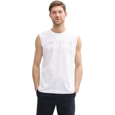 1046790 TOM TAILOR Męski tank top z nadrukiem logo, 20000 – biały, XS 1046790 TOM TAILOR Męski tank top z nadrukiem logo, 20000 – biały, XS
