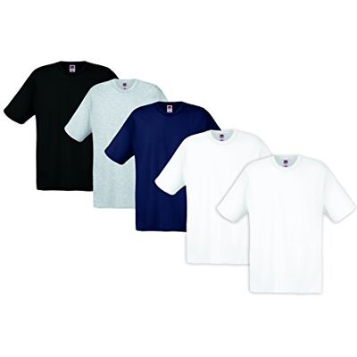 FOTL-PACK-81 Fruit of the Loom T-Shirt (Paczka 5) Męska, Wielobarwny (Niebieski/2 Biały/Czarny/Szary), M FOTL-PACK-81 Fruit of the Loom T-Shirt (Paczka 5) Męska, Wielobarwny (Niebieski/2 Biały/Czarny/Szary), M