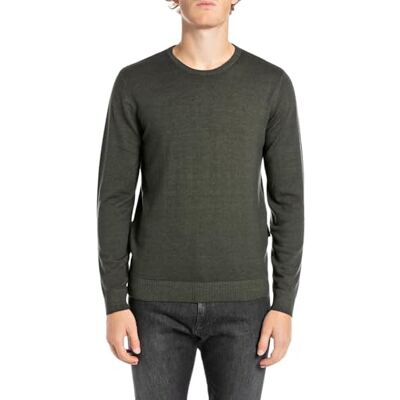UK4463.000.G21901 Replay Męski sweter wełniany Regular Fit, 759 Mud Green, XS UK4463.000.G21901 Replay Męski sweter wełniany Regular Fit, 759 Mud Green, XS