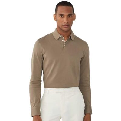 HM550967 Hackett London Męska koszulka polo z fakturą, brązowa (taupe beżowa), XXL, Brązowy (taupe beżowy), XXL HM550967 Hackett London Męska koszulka polo z fakturą, brązowa (taupe beżowa), XXL, Brązowy (taupe beżowy), XXL