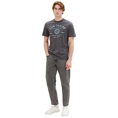 1037735 T-shirt męski TOM TAILOR z nadrukiem logo wykonany z bawełny, 10899-Szary asfalt, S 1037735 T-shirt męski TOM TAILOR z nadrukiem logo wykonany z bawełny, 10899-Szary asfalt, S