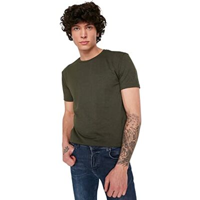 TMNSS22TS0271 TRENDYOL Męski Basic Regular Standard Crew Neck Knit T-shirt koszula, khaki, L, khaki, L TMNSS22TS0271 TRENDYOL Męski Basic Regular Standard Crew Neck Knit T-shirt koszula, khaki, L, khaki, L