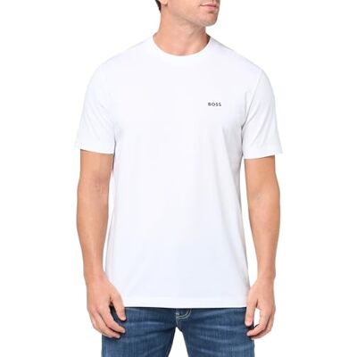 50506373100L BOSS Męski T-shirt z bawełny stretch z kontrastowym logo, biały (Crisp White), L 50506373100L BOSS Męski T-shirt z bawełny stretch z kontrastowym logo, biały (Crisp White), L