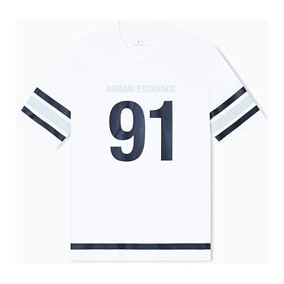 XM001852AF10361U0009 Armani Exchange Men's Short Sleeve 91 Print Detail Stripe Round Collar T-Shirt Off White XS, Off White, XS XM001852AF10361U0009 Armani Exchange Men's Short Sleeve 91 Print Detail Stripe Round Collar T-Shirt Off White XS, Off White, XS