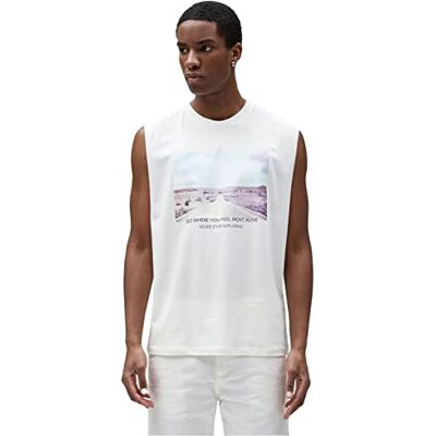 3SAM30042MK Koton Męski tank top bez rękawów z nadrukiem Crew Neck Cotton, biały (000), S 3SAM30042MK Koton Męski tank top bez rękawów z nadrukiem Crew Neck Cotton, biały (000), S