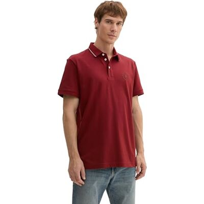 1043721 TOM TAILOR Męska koszulka polo Basic Piqué z nadrukiem logo, 13721 Burgundy Dark Red, S 1043721 TOM TAILOR Męska koszulka polo Basic Piqué z nadrukiem logo, 13721 Burgundy Dark Red, S