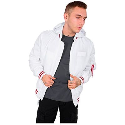 126108-09 Alpha Industries MA-1 TT Hood Defense Bomber Jacket dla mężczyzn White 126108-09 Alpha Industries MA-1 TT Hood Defense Bomber Jacket dla mężczyzn White