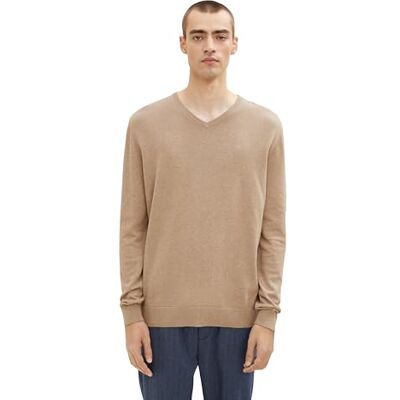 1012820 TOM TAILOR Męskie Sweter Basic 202212 Strickpullover V-Ausschnitt, 31089 Hazel Brown Melange, XL 1012820 TOM TAILOR Męskie Sweter Basic 202212 Strickpullover V-Ausschnitt, 31089 Hazel Brown Melange, XL