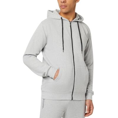 Mens Plain Zipped Hoodie-15 Fm London Mężczyźni Hyfresh Zipped Bluza z Kapturem, Szary, XL Mens Plain Zipped Hoodie-15 Fm London Mężczyźni Hyfresh Zipped Bluza z Kapturem, Szary, XL