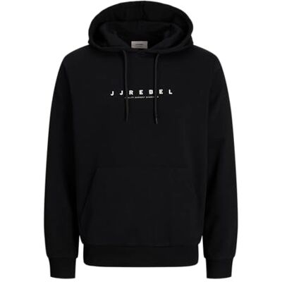 12271040-4674960 JJ REBEL Męska bluza z kapturem Jrebrocky z logo, czarny, S 12271040-4674960 JJ REBEL Męska bluza z kapturem Jrebrocky z logo, czarny, S
