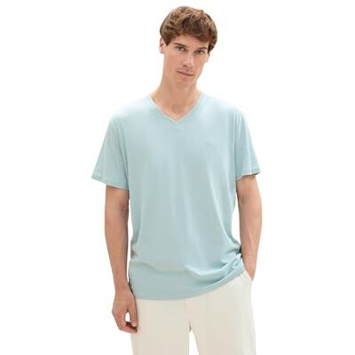 1037270 TOM TAILOR Męski Basic T-shirt z dekoltem w serek, 30463 Dusty Mint Blue, M 1037270 TOM TAILOR Męski Basic T-shirt z dekoltem w serek, 30463 Dusty Mint Blue, M