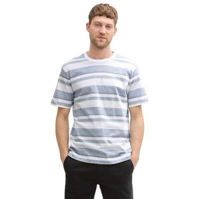 1045812 TOM TAILOR T-shirt męski w paski, 37630 biało-niebieski wielokolorowy pasek, XL 1045812 TOM TAILOR T-shirt męski w paski, 37630 biało-niebieski wielokolorowy pasek, XL