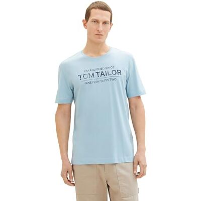 1037982 TOM TAILOR Męski T-shirt z nadrukiem logo, 26298 Calm Cloud Blue, S 1037982 TOM TAILOR Męski T-shirt z nadrukiem logo, 26298 Calm Cloud Blue, S