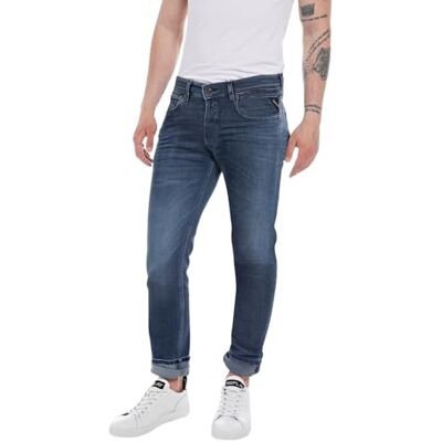 MA972Z.000.661 E05 Replay Męskie dżinsy Straight Fit Grover Hyper Cloud, 007 Dark Blue, 33W / 32L MA972Z.000.661 E05 Replay Męskie dżinsy Straight Fit Grover Hyper Cloud, 007 Dark Blue, 33W / 32L