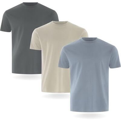 FM-T-SHIRT-3-SDS-S FM London T-shirt męski, zestaw 3/5 sztuk, wysokiej jakości t-shirty z lekko taliowanym wzorem, Kamień, denim, łupek (3 sztuki), S FM-T-SHIRT-3-SDS-S FM London T-shirt męski, zestaw 3/5 sztuk, wysokiej jakości t-shirty z lekko taliowanym wzorem, Kamień, denim, łupek (3 sztuki), S