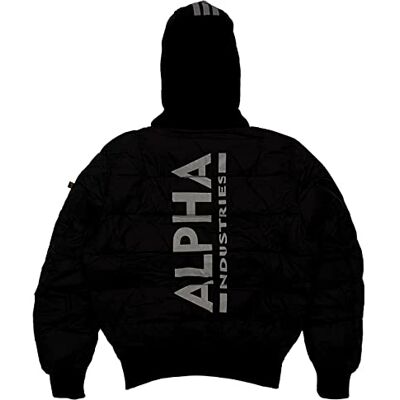 118107-285 Alpha Industries MA-1 ZH Back Print Puffer FD Kurtka zimowa dla mężczyzn Black/Reflective 118107-285 Alpha Industries MA-1 ZH Back Print Puffer FD Kurtka zimowa dla mężczyzn Black/Reflective