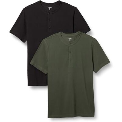 AEMN20296S24M_Olive/Black Amazon Essentials Męska bluza z krótkim rękawem typu Pique Henley, 2 sztuki, oliwkowy/czarny, XL AEMN20296S24M_Olive/Black Amazon Essentials Męska bluza z krótkim rękawem typu Pique Henley, 2 sztuki, oliwkowy/czarny, XL