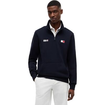 MW0MW44687DW5XS Tommy Hilfiger Męska bluza US SAILGP FLAG HALF ZIP MW0MW44687 Half Zip Bluza, niebieska, XS MW0MW44687DW5XS Tommy Hilfiger Męska bluza US SAILGP FLAG HALF ZIP MW0MW44687 Half Zip Bluza, niebieska, XS
