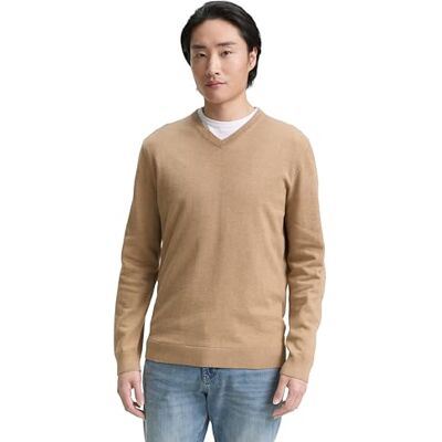 1039806 TOM TAILOR Męski sweter basic z dekoltem w serek z bawełny, 31089 Hazel Brown Melange, L 1039806 TOM TAILOR Męski sweter basic z dekoltem w serek z bawełny, 31089 Hazel Brown Melange, L