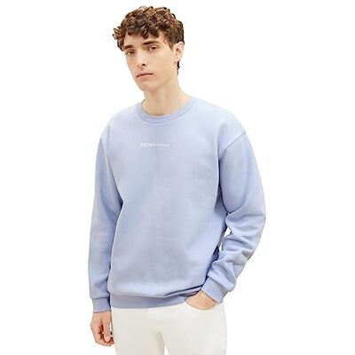1038751 TOM TAILOR Denimowa męska bluza z okrągłym dekoltem i małym nadrukiem z logo, 11486-Brunera niebieski, L 1038751 TOM TAILOR Denimowa męska bluza z okrągłym dekoltem i małym nadrukiem z logo, 11486-Brunera niebieski, L