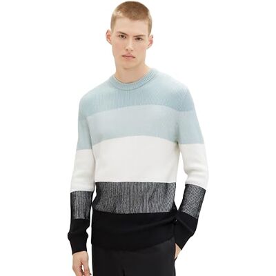 1039721 TOM TAILOR Denim sweter męski, 34425 Mint White Black Colorblock, XS 1039721 TOM TAILOR Denim sweter męski, 34425 Mint White Black Colorblock, XS
