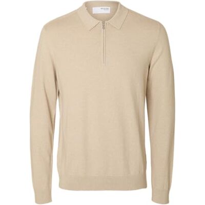 16094271-4793197 SELECTED FEMME Slhberg Ls męska koszulka polo z zamkiem błyskawicznym, owsianka, XL 16094271-4793197 SELECTED FEMME Slhberg Ls męska koszulka polo z zamkiem błyskawicznym, owsianka, XL