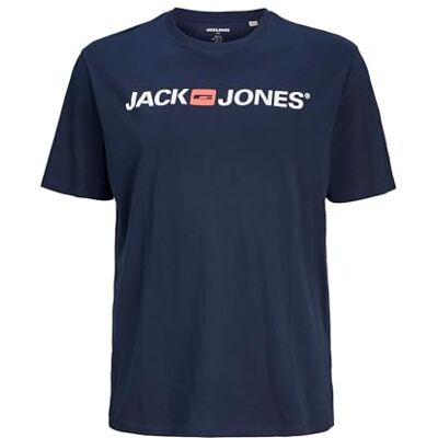 12184987 JACK & JONES Zestaw 2 koszulek plus size, okrągły dekolt, nadruk z logo oversize, Granatowy żakiet, 5XL 12184987 JACK & JONES Zestaw 2 koszulek plus size, okrągły dekolt, nadruk z logo oversize, Granatowy żakiet, 5XL