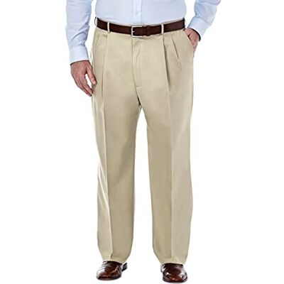 HC90897-251-46Wx30L Haggar Męskie B&t Premium No Iron Khaki klasyczne dopasowanie plisowane spodnie przednie, Khaki, 46W / 30L HC90897-251-46Wx30L Haggar Męskie B&t Premium No Iron Khaki klasyczne dopasowanie plisowane spodnie przednie, Khaki, 46W / 30L