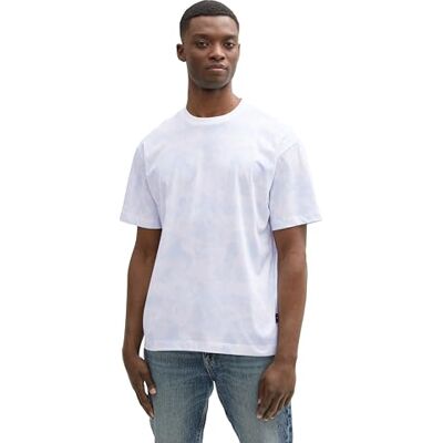 1046129 TOM TAILOR Denim Męski t-shirt z nadrukiem na całej powierzchni, 38027 White Blue Watery Print, XS 1046129 TOM TAILOR Denim Męski t-shirt z nadrukiem na całej powierzchni, 38027 White Blue Watery Print, XS