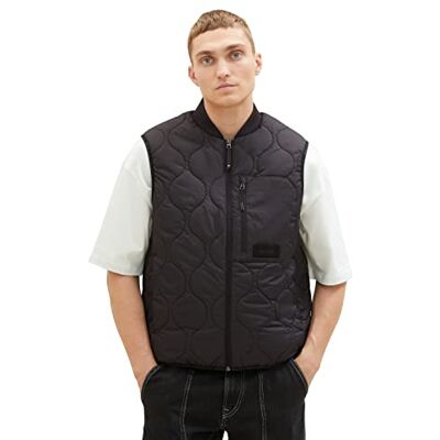 1036188 TOM TAILOR Denimowa pikowana kamizelka męska z kołnierzem typu bomber, 29999-Czarny, L 1036188 TOM TAILOR Denimowa pikowana kamizelka męska z kołnierzem typu bomber, 29999-Czarny, L