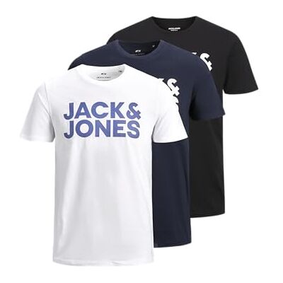 12191762_White_1152947 JACK & JONES T-shirt męski, 3-pak, logo z okrągłym dekoltem, biały, XS 12191762_White_1152947 JACK & JONES T-shirt męski, 3-pak, logo z okrągłym dekoltem, biały, XS