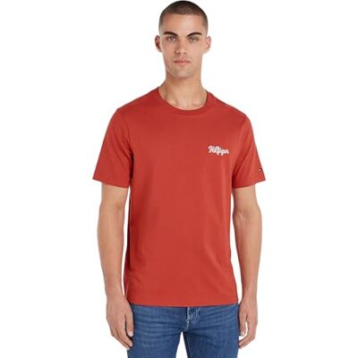 MW0MW35462 Tommy Hilfiger Męska koszulka z krótkim rękawem i okrągłym dekoltem, Terra Czerwony, M MW0MW35462 Tommy Hilfiger Męska koszulka z krótkim rękawem i okrągłym dekoltem, Terra Czerwony, M
