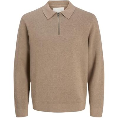12281743-4843647 JACK & JONES Jprccmilano Stitch Knit Zip Polo Sn, Greige, L 12281743-4843647 JACK & JONES Jprccmilano Stitch Knit Zip Polo Sn, Greige, L