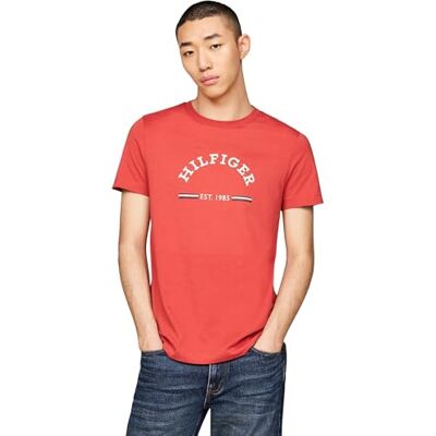 MW0MW35466 Tommy Hilfiger Męska koszulka z krótkim rękawem i okrągłym dekoltem, Terra Czerwony, XS MW0MW35466 Tommy Hilfiger Męska koszulka z krótkim rękawem i okrągłym dekoltem, Terra Czerwony, XS